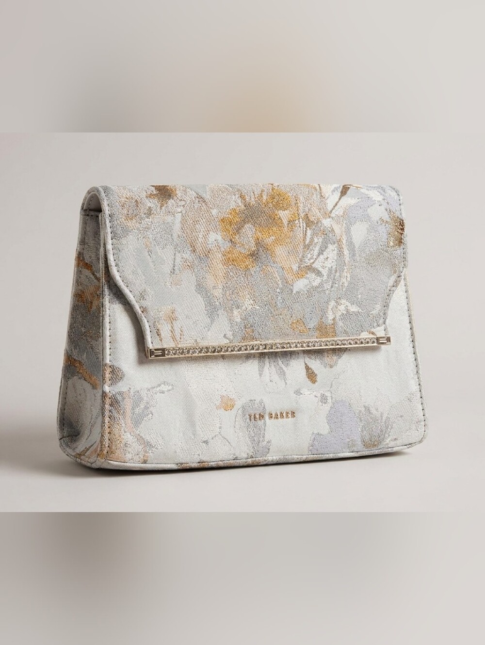Ted Baker Metallic Floral Foldover Clutch Formal Occasion Handbag